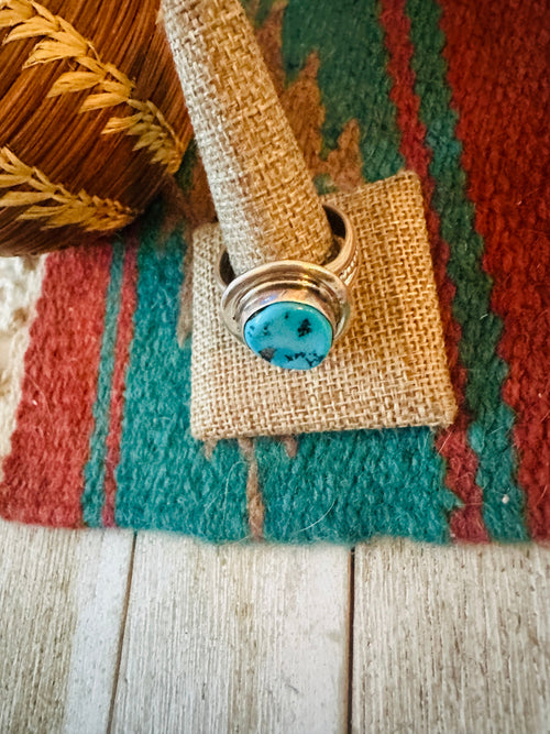 Old Pawn Handcrafted Turquoise & Sterling Silver Ring size 15.5