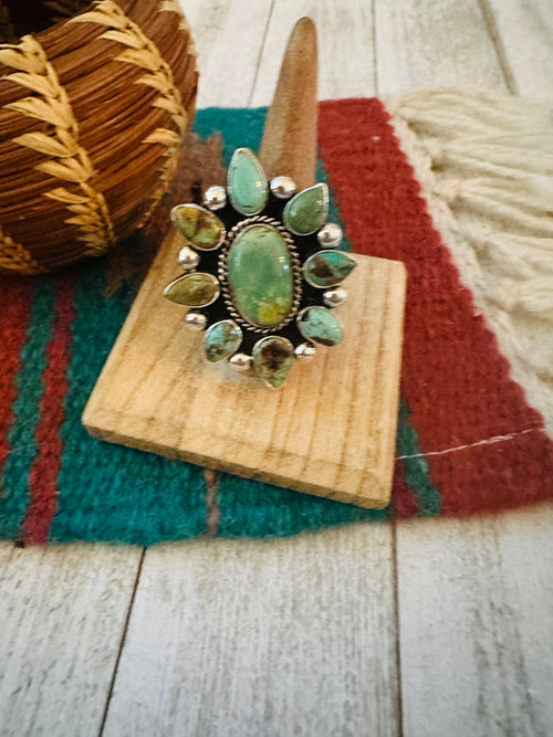 Navajo Sterling Silver & Royston Turquoise Cluster Adjustable Ring