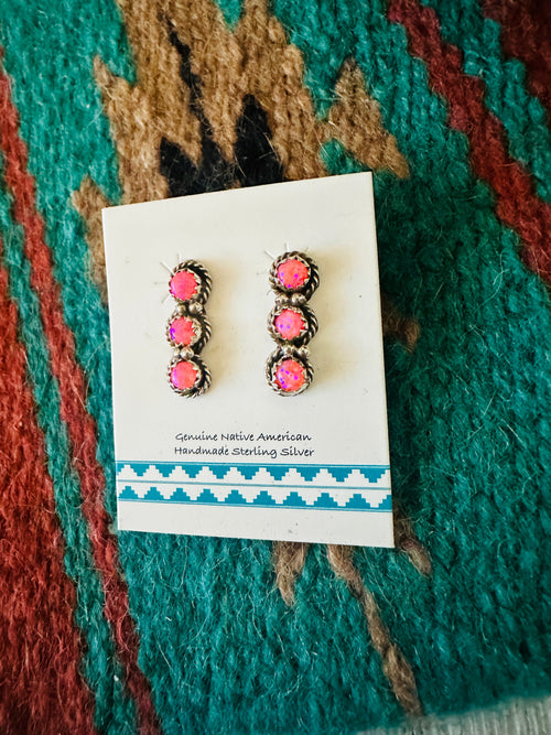 Navajo Pink Opal & Sterling Silver Post Earrings