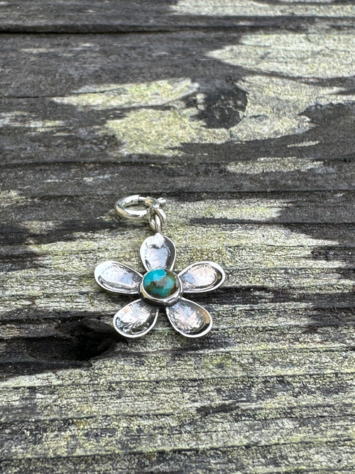 Sterling Silver and Turquoise Daisy Flower Charm