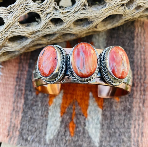 Navajo Orange Spiny, Copper and Sterling Silver Cuff Bracelet