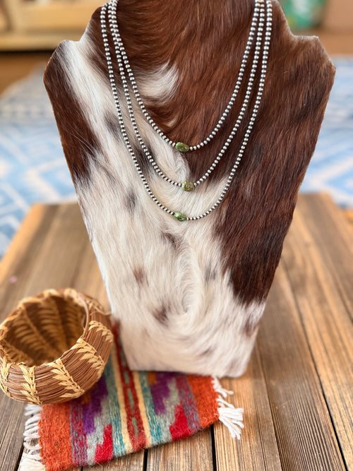 Handcrafted Turquoise & 3mm Sterling Silver Pearl Beaded Necklace