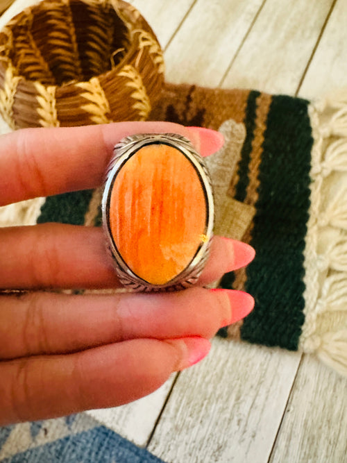 Old Pawn Navajo Sterling Silver & Orange Spiny Men’s Ring Size 12