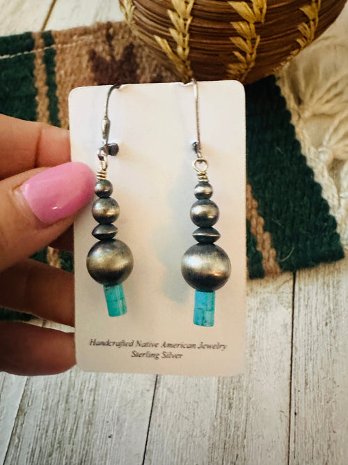 Handcrafted Turquoise & Sterling Silver Beaded Dangle Earrings