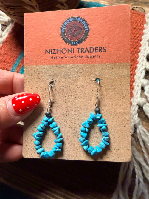 Handcrafted Turquoise Beaded Dangle Hoop Earrings