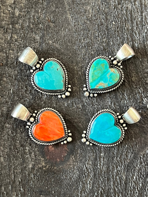 Navajo Sterling Silver Electric Rainbow Mini Heart Pendants by Bernyse Chavez