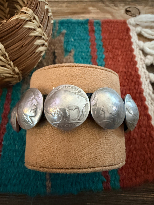 Handcrafted Old Pawn Buffalo Nickel & Leather Bracelet