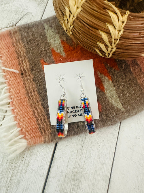 Navajo Handmade Multicolor Beaded Teardrop Dangle Earrings