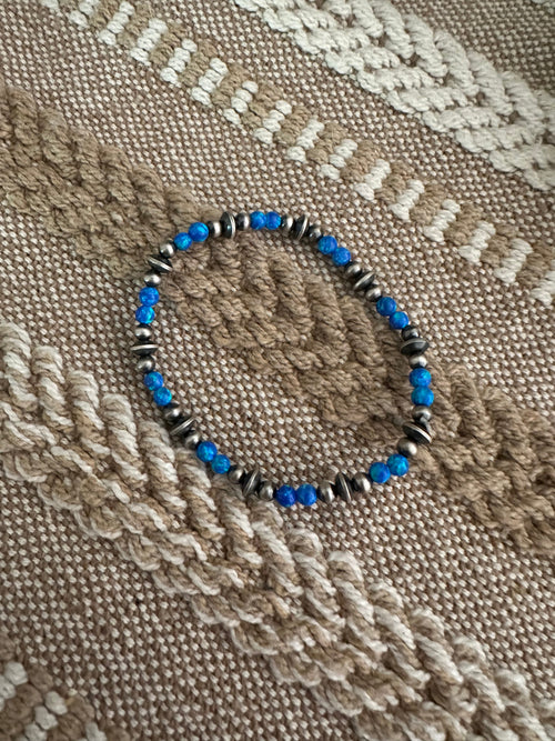 Handmade Blue Fire Opal & Sterling Silver Beaded Bracelet