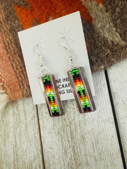 Navajo Handmade Multicolor Beaded Dangle Earrings