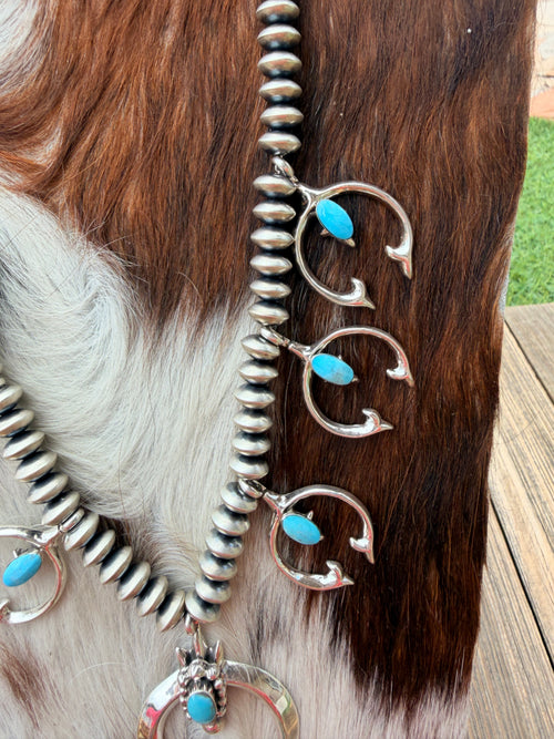 Handcrafted Turquoise & Sterling Silver Beaded Naja Necklace