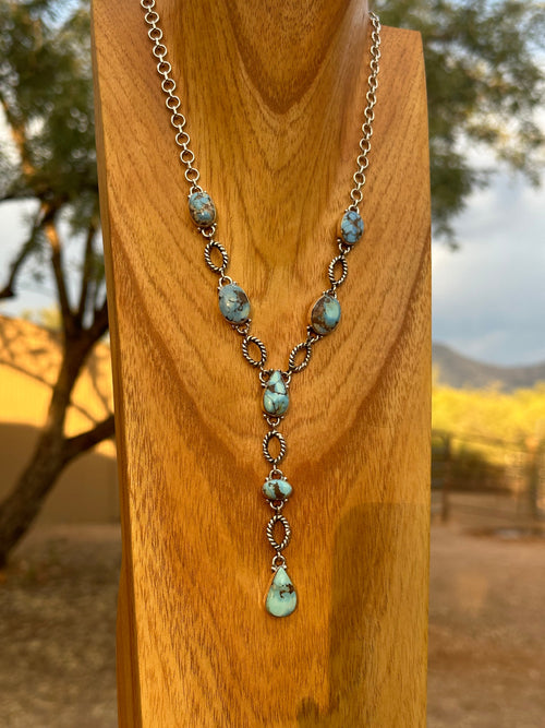 Beautiful Handmade Sterling Silver & Golden Hills Turquoise Drop Necklace