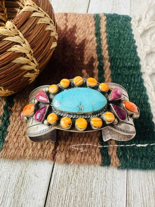 Old Pawn Navajo Turquoise, Spiny & Sterling Silver Cuff Bracelet