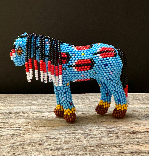 Handmade Peyote Stitched Horse Figurine- Blue 1