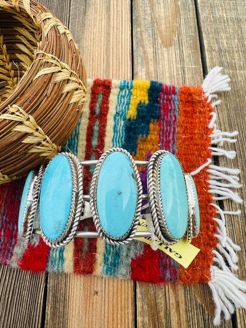 Handcrafted Old Pawn Sterling Silver & Turquoise Cuff Bracelet