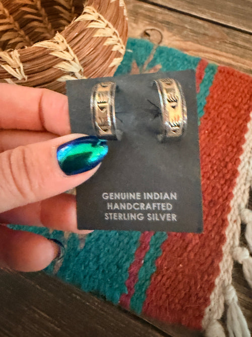 Handcrafted Old Pawn Sterling Silver with 14K Gold Overlay Hoop Earrings
