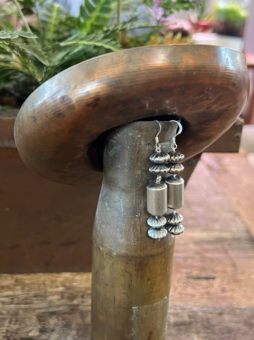 Navajo Sterling Handmade Linked Bead Drop Earrings by Crystal Haley