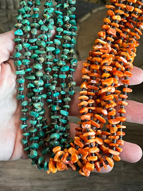 Gorgeous Santo Domingo Made Eight Strand Spiny Oyster and Turquoise Beaded Squaw Wrap Necklace by Daniel Coriz