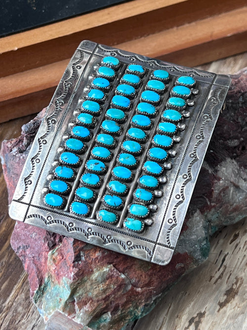 Estate Collection Vintage Sterling Silver & Sleeping Beauty Turquoise Belt Buckle by Maryann and Felix Chavez