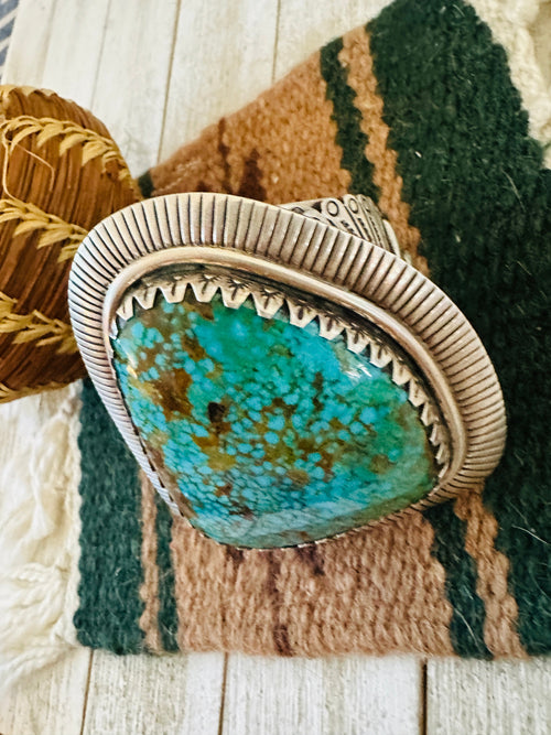 Old Pawn Navajo Sterling Silver & Spider Web Kingman Turquoise Cuff Bracelet