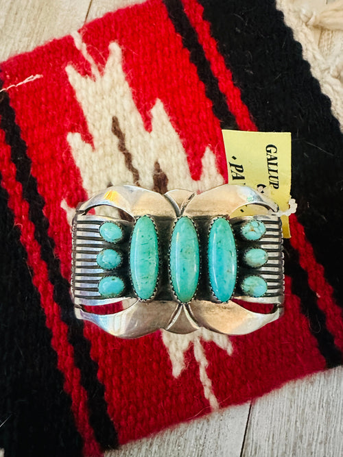 Old Pawn Navajo Sterling Silver & Turquoise Cuff Bracelet