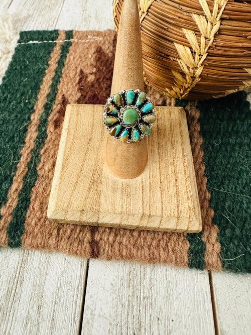 Navajo Royston Turquoise & Sterling Silver Cluster Ring