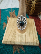 Navajo Sterling Silver & Onyx Flower Ring