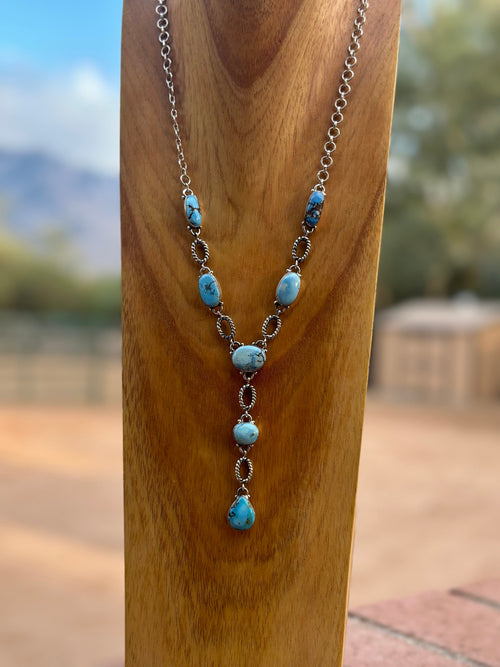 Beautiful Handmade Sterling Silver & Golden Hills Turquoise Drop Necklace