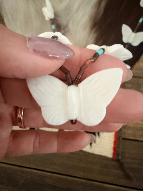Handcrafted Beaded Fetish Butterfly Necklace 28" by Larry Cisco