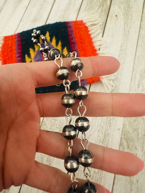 Navajo Sterling Silver Beaded Rosary Style Necklace 8mm 30”