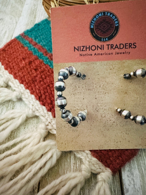 Handcrafted Sterling Silver Pearl Beaded Hoop Earrings