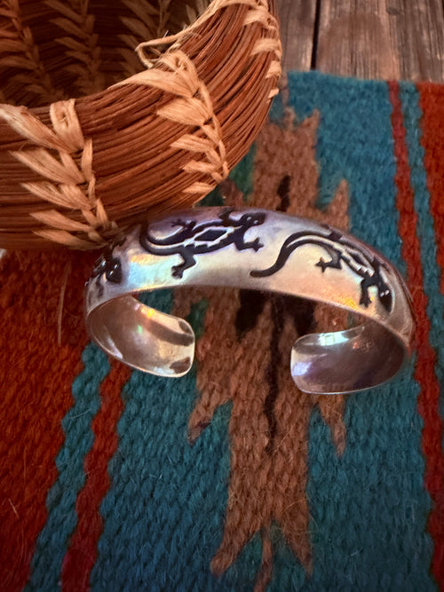 Handcrafted Old Pawn Sterling Silver Lizard Cuff Bracelet