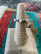 THE VENICE BAND Handmade Sterling Silver Navajo Pearl Style Queen Pink Conch Beaded Stretch Ring