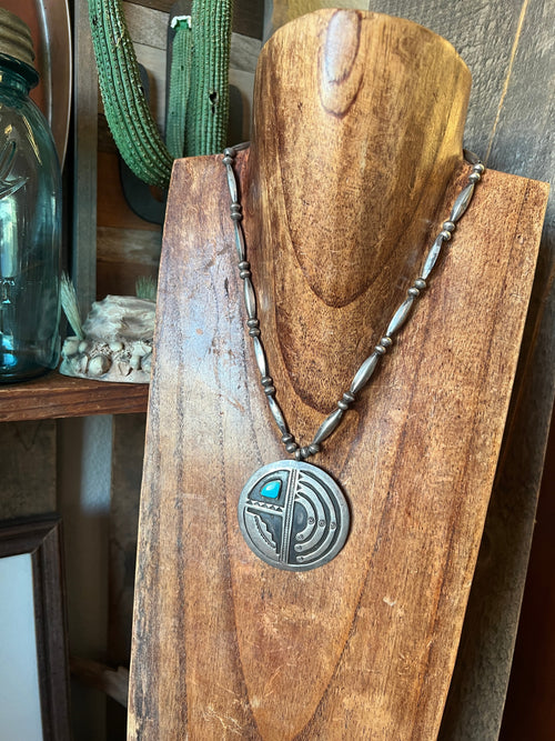 Vintage Navajo Sterling Silver and Turquoise Bead Necklace