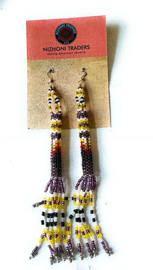 Navajo Handmade Multicolor Beaded Dangle Earrings