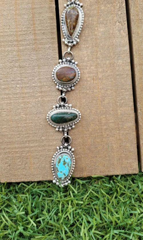 Navajo Sterling Silver & Multi Turquoise Lariat Necklace Set