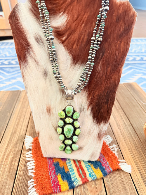Handcrafted Turquoise & Sterling Silver Cluster Beaded Necklace by Travis Jim