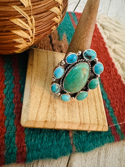 Navajo Sterling Silver & Turquoise Cluster Adjustable Ring