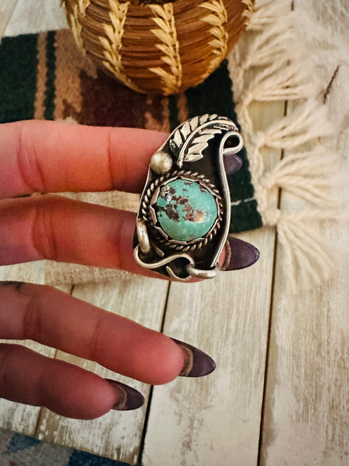 Old Pawn Handcrafted Turquoise & Sterling Silver Ring Size 6