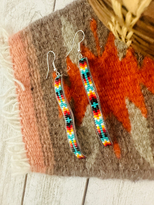 Navajo Handmade Multicolor Beaded Dangle Earrings