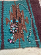 Handmade Turquoise, Pink Dream & Sterling Silver Cluster Necklace