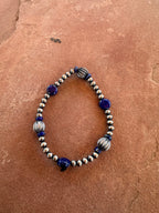 Handmade Lapis & Sterling Silver Beaded Stretch Bracelet