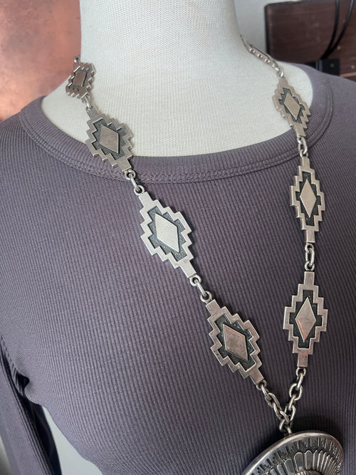 Vintage Handcrafted Sterling Silver and Royston Turquoise Kokopelli Necklace by Tommy Jackson