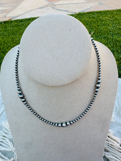 14” Sterling Silver Pearl Beaded  Necklace