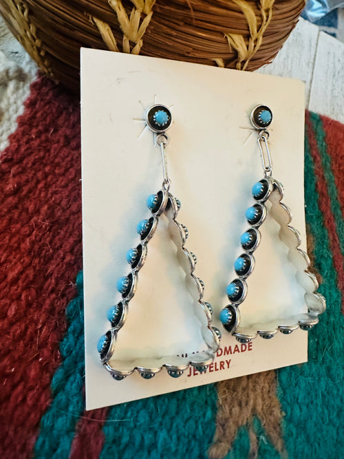 Zuni Turquoise & Sterling Silver Snake Eye Dangle Earrings