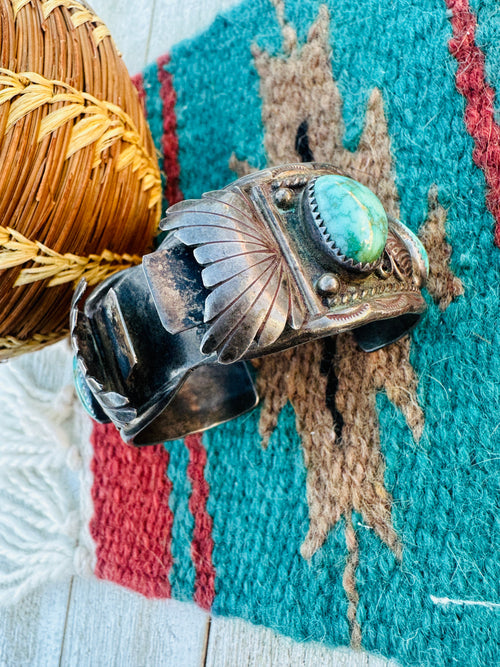 Handcrafted Old Pawn Sterling Silver & Turquoise Watch Cuff Bracelet