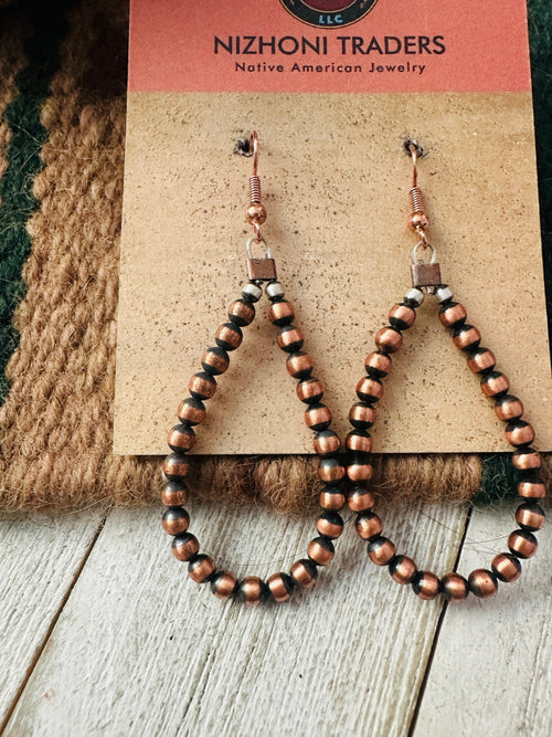 Navajo Copper Beaded Dangle Hoop Earrings
