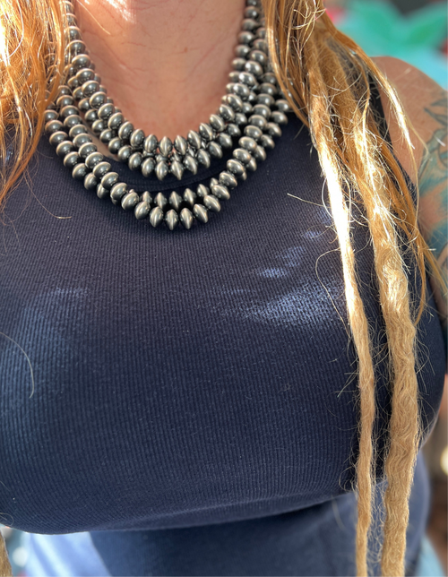 Vinita Cowboy Handmade 11.5mm Sterling Silver Navajo Saucer Pearl Beaded Necklaces