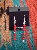 Handmade Sterling Silver and Red Fire Opal Beaded Dangle Earrings