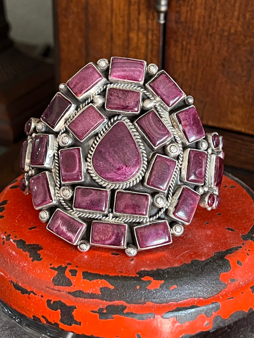Navajo Sterling Silver and Purple Spiny Oyster Cuff Bracelet by Tyler Brown